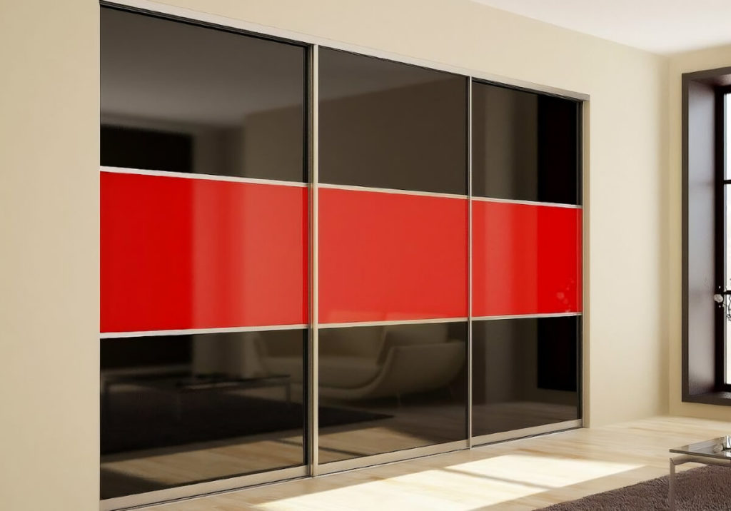 Двери для шкафа-купе Элегант стекло черное + красное