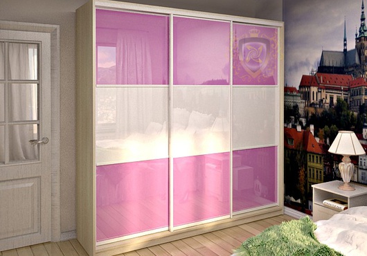 Двери для шкафа купе Квадро стекло белое + розовое