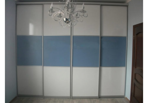 Двери для шкафа-купе Квадро стекло синее + белое