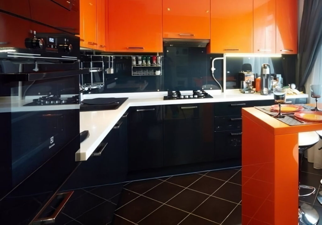 Кухня акрил ELITE FASAD глянец Апельсин + черный