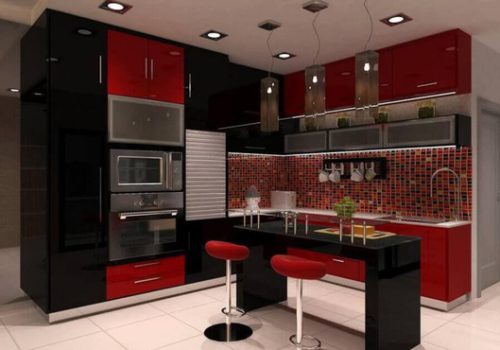Кухня из МДФ Ярко-красный + черный