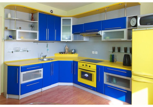 Кухня из МДФ Ярко-голубой + Желтый