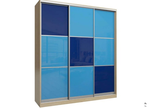 Шкаф купе встроенный с 3-мя делителями  стекло небесно голубое+прозрачное