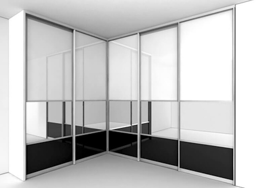 Встроенный шкаф-купе угловой стекло черное+белое